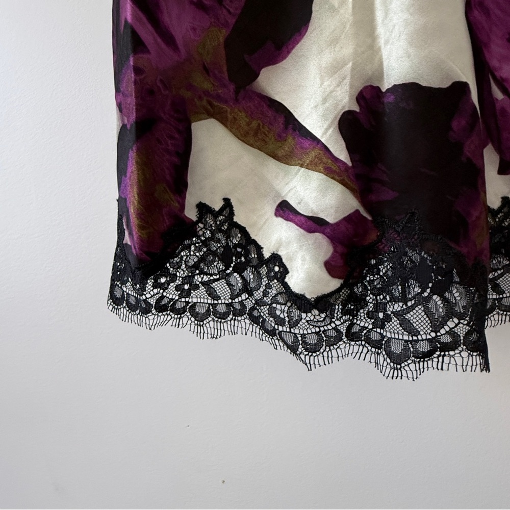 J. Crew Floral Skirt with Purple Floral Print and Black Lace Trim size S - Picture 3 of 4